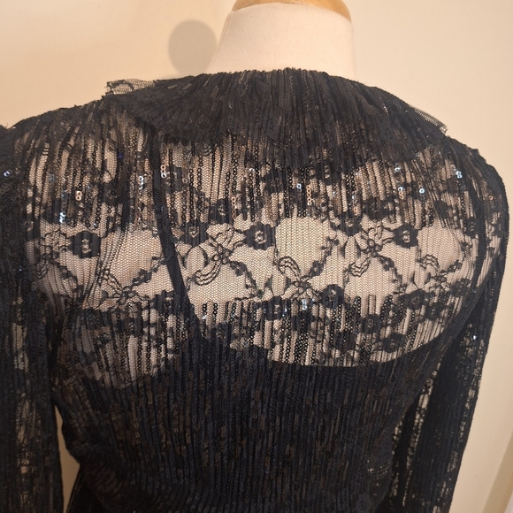 Maje Reville Black Pleated Lace Sequin Dress SZ S - Picture 11 of 15